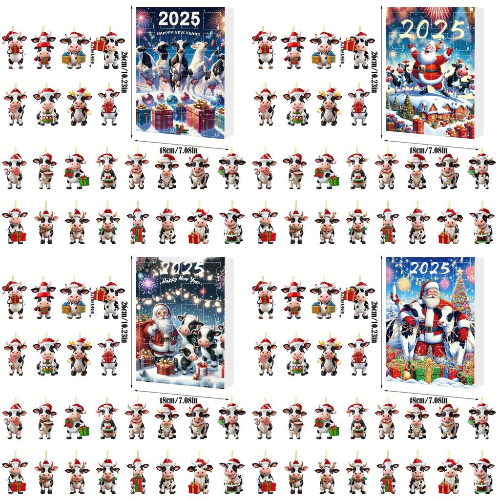 Christmas Countdown Series Cow Farm Acrylic Ornaments For Tree Decoration