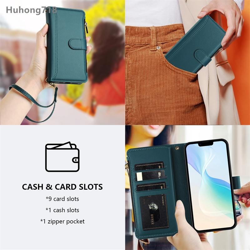 Zipper Leather Case For Iphone 14 15 16 Plus 17 Air Pro Max 16E Wallet Cover Casing