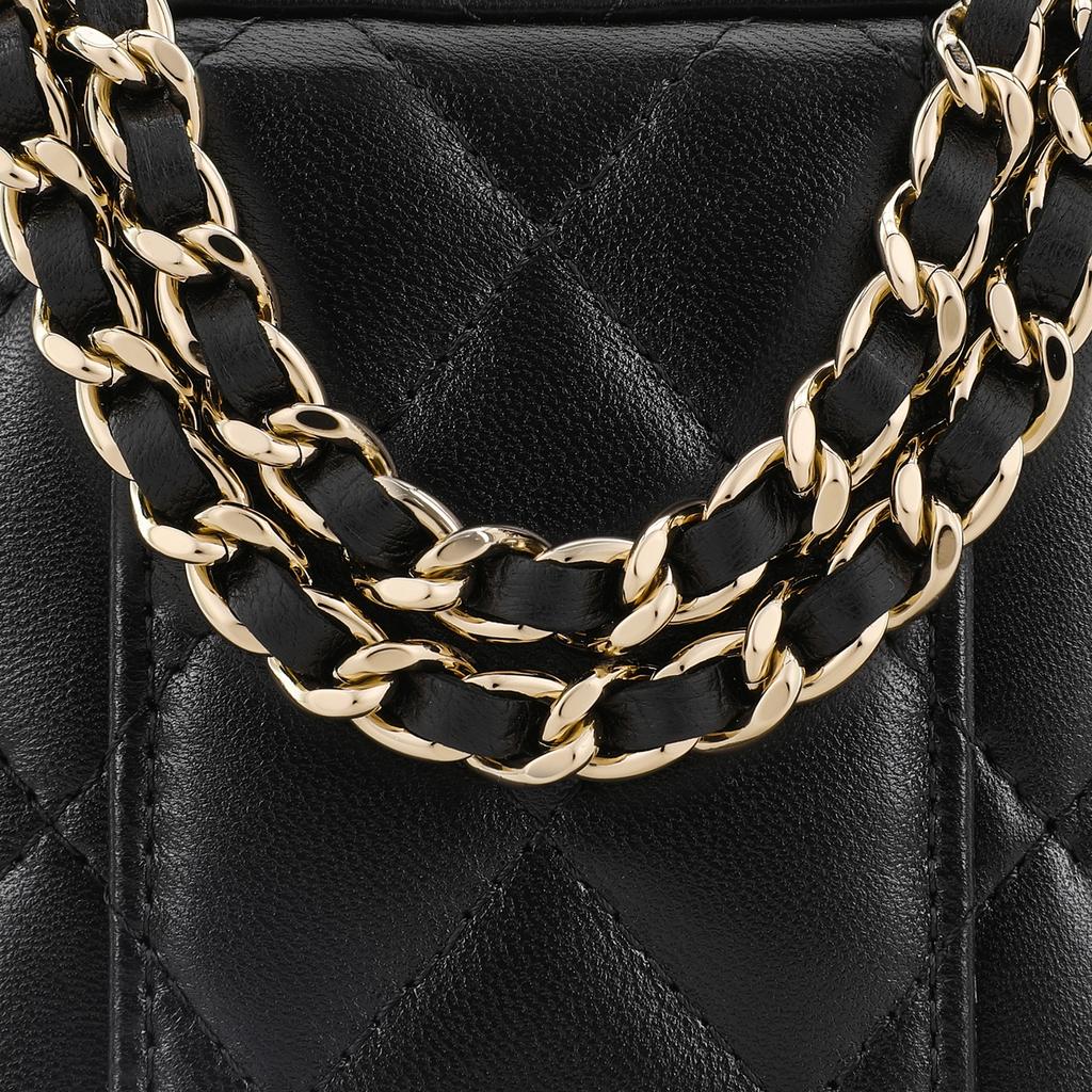 Chanel 21K Black Quilted Sheepskin Shiny Light Gold Buckle Zipper Box Shoulder Crossbody Women Bag