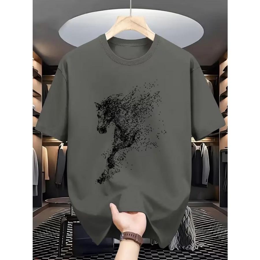 Men's T-shirt, Short-sleeved with a Running Horse Print, Comfortable, Suitable for Everyday Wear and Travel