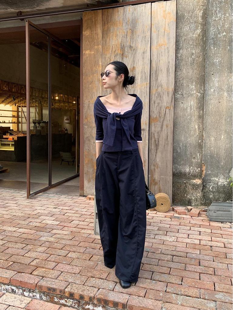 Women's American Lazy Style Loose Wide-Leg Pleated Patchwork Pants 2026
