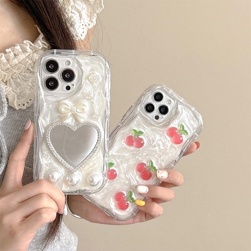 Bow Love Mirror Phone Case for IPhone 17 Promax Cherry Ins Wind for Apple 16 Soft Silicone