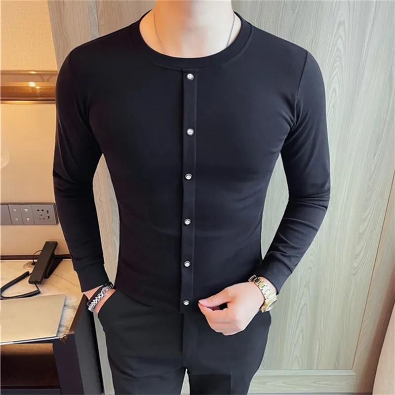 Autumn Winter Slim Fit Men's T-Shirts Solid Color Long Sleeve Cotton Youthful Vitality Casual Tshirt Men Breathable Tees Tops
