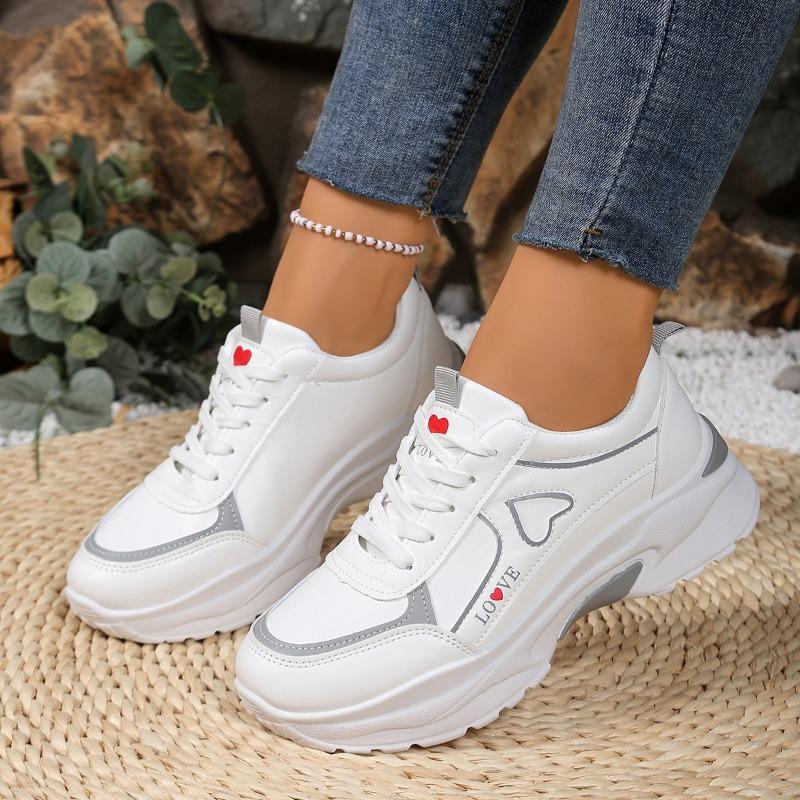 New Women Shoes Heart-shaped Platform Sneakers Woman Walking Sports-shoes Breathable White Shoe Casual Woman Footwear
