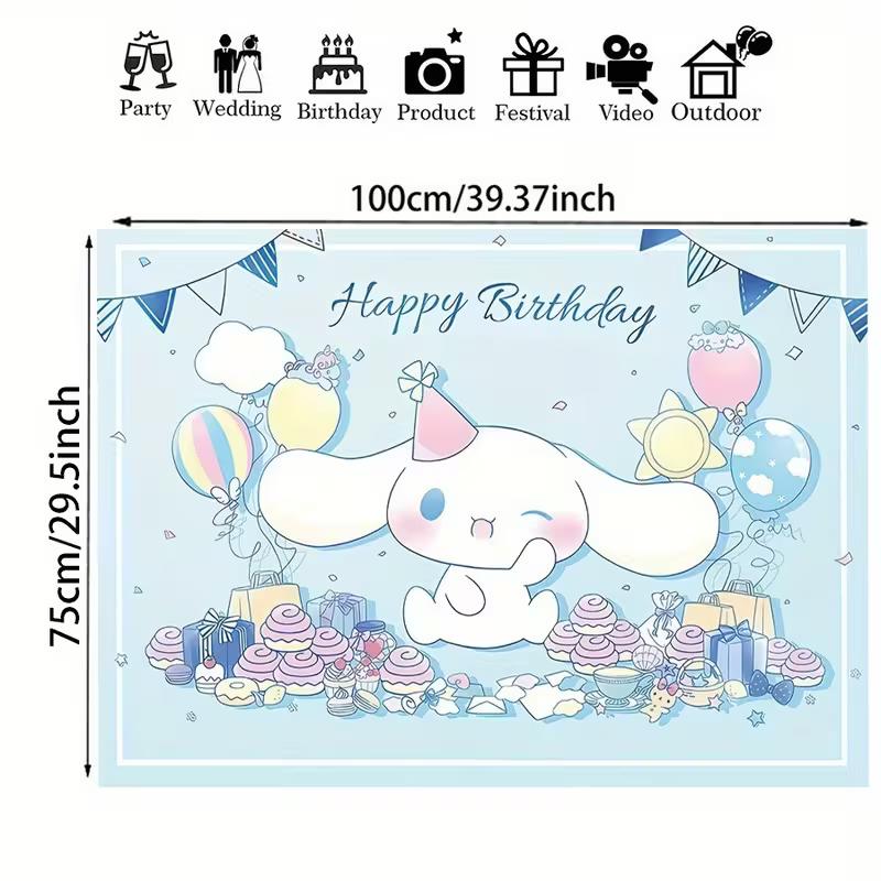 2D Blue Cinnamoroll Happy Birthday Backdrop for Kids & Teens Party