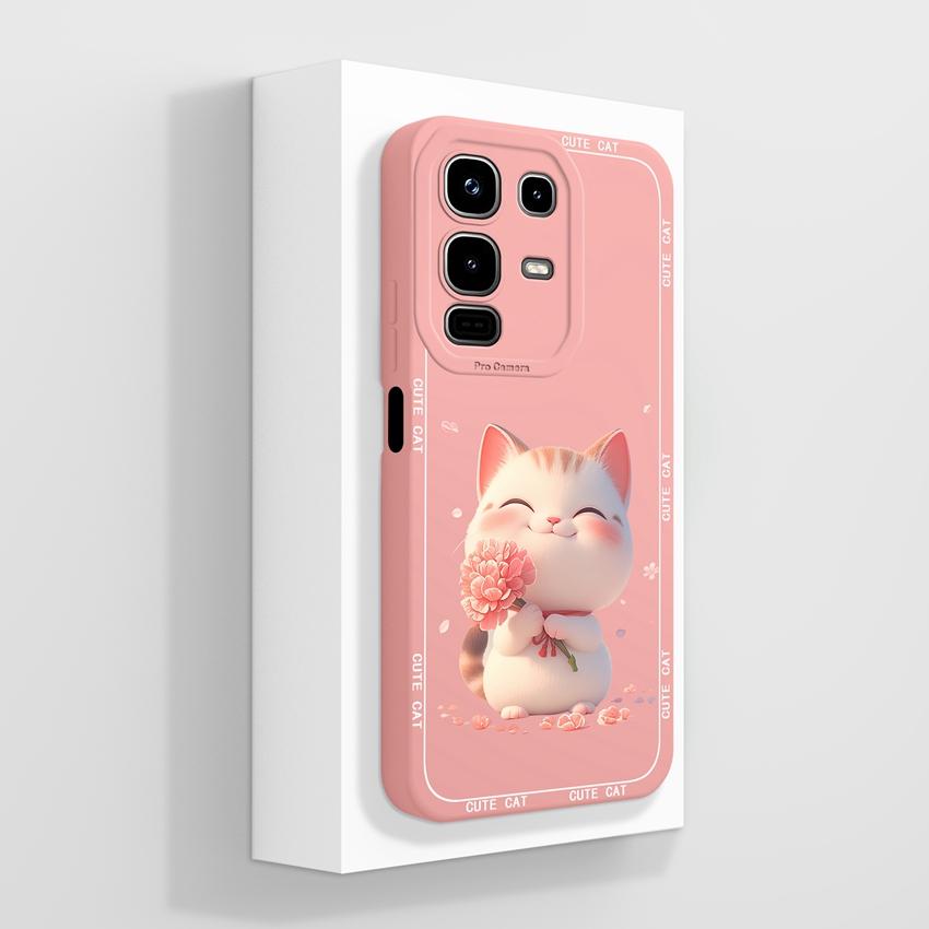 For Infinix Note 50x 50s 50 Pro Plus GT 10 30 Pro 5G Phone Cases Cute Cat Patterns Screen Protector Liquid Silicone Anti Slip Shell For Infinix Casing