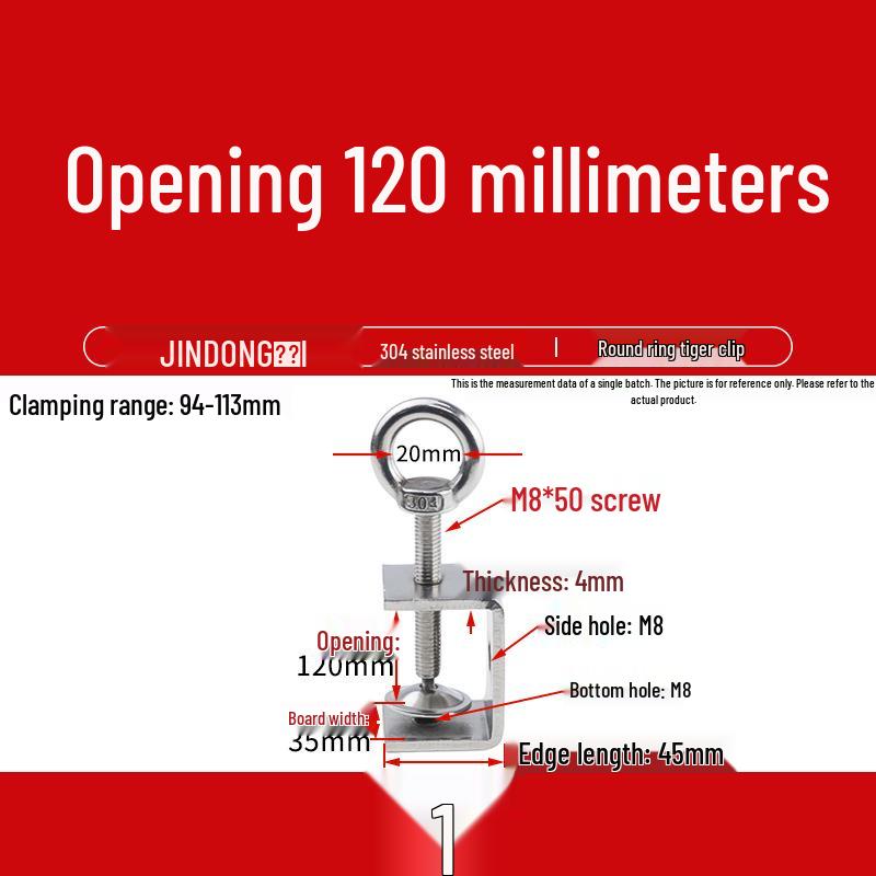 304 Stainless Steel U-Clip Pipe Fixture with Hand-Tightened Eyebolt