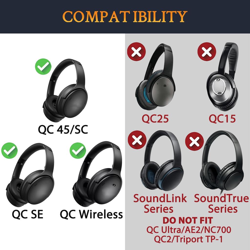 SOULWIT Ear Pads for Bose (QC45/QC SE/QC Wireless) Headsets - Black