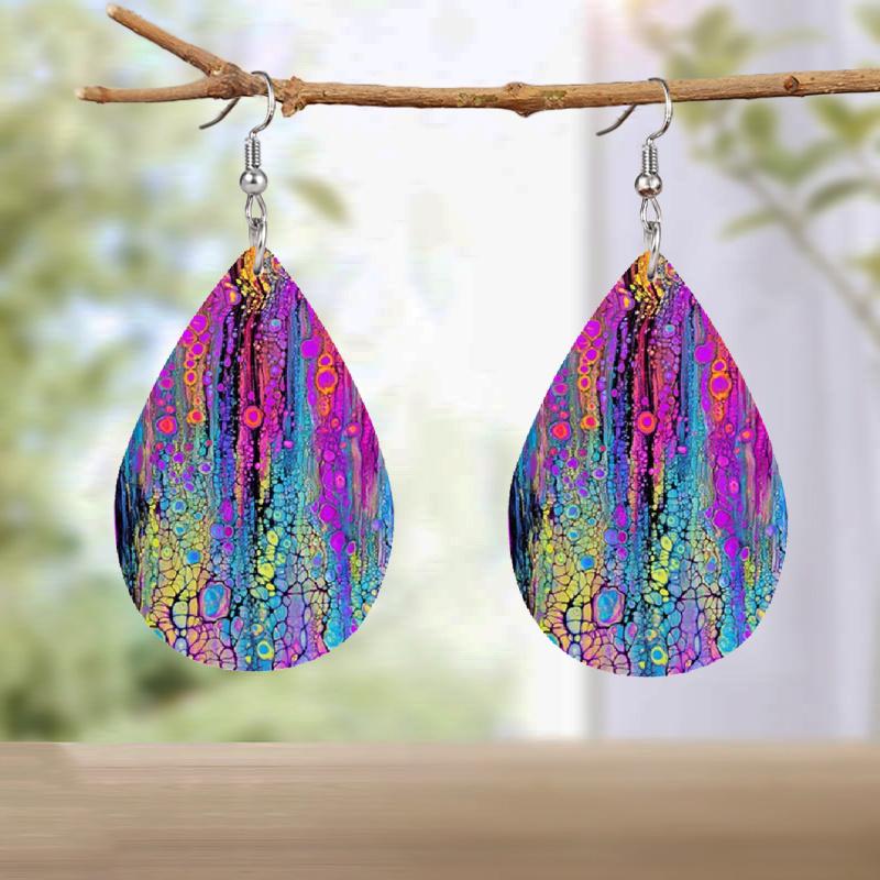 Creative Tree of Life Pattern PU Leather Earrings for Women Chic Colorful Dot Pattern Tears Earrings Trendy Female Earrings Jewelry Gifts