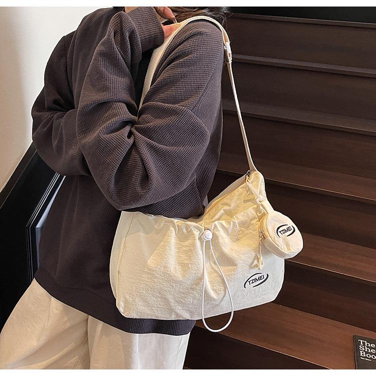 Korean Style Large Capacity Canvas Tote Bag - 2025 Autumn Pleated Niche Shoulder Crossbody Bag