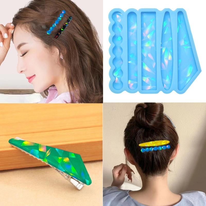 Resin Hair Clips Mold Colorful Holographic Epoxy Resin Casting Mold for DIY Crafts Bookmarks Hair Clips Jewelry Making
