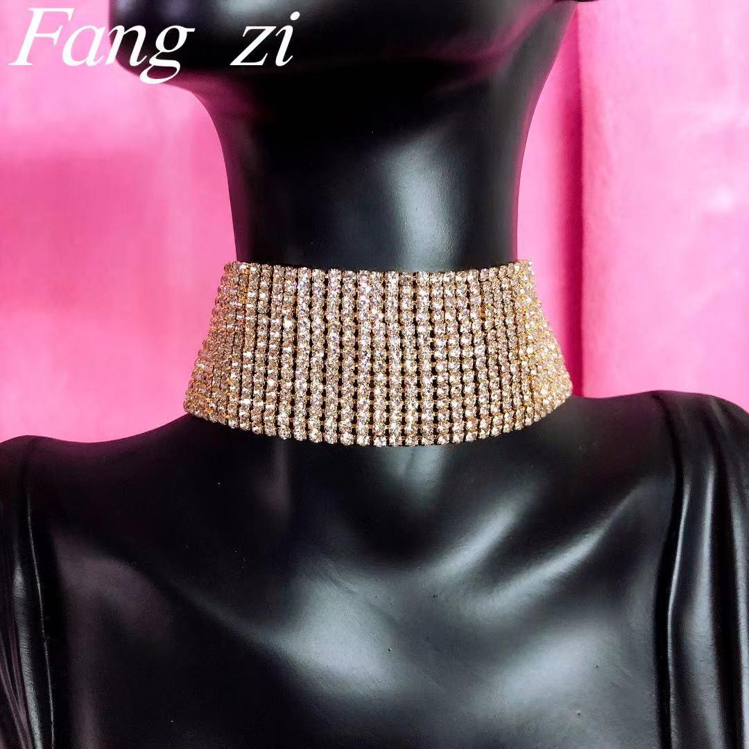 

Трендове європейське та американське багатошарове кольє-чокер з 14 рядами інкрустованих діамантів для жінок золотий