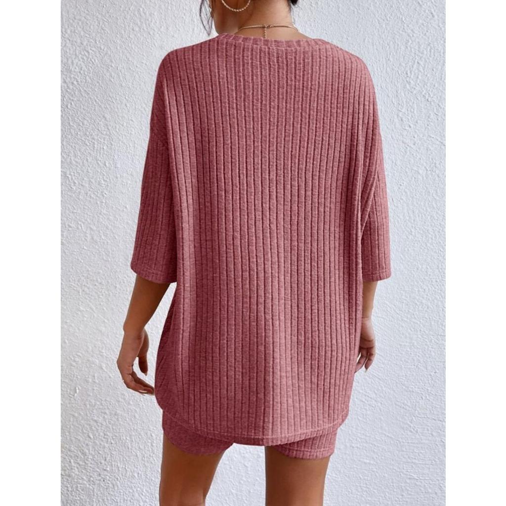 Fashion Casual Solid Color Spring Round Neck Loose Women's Shorts Set