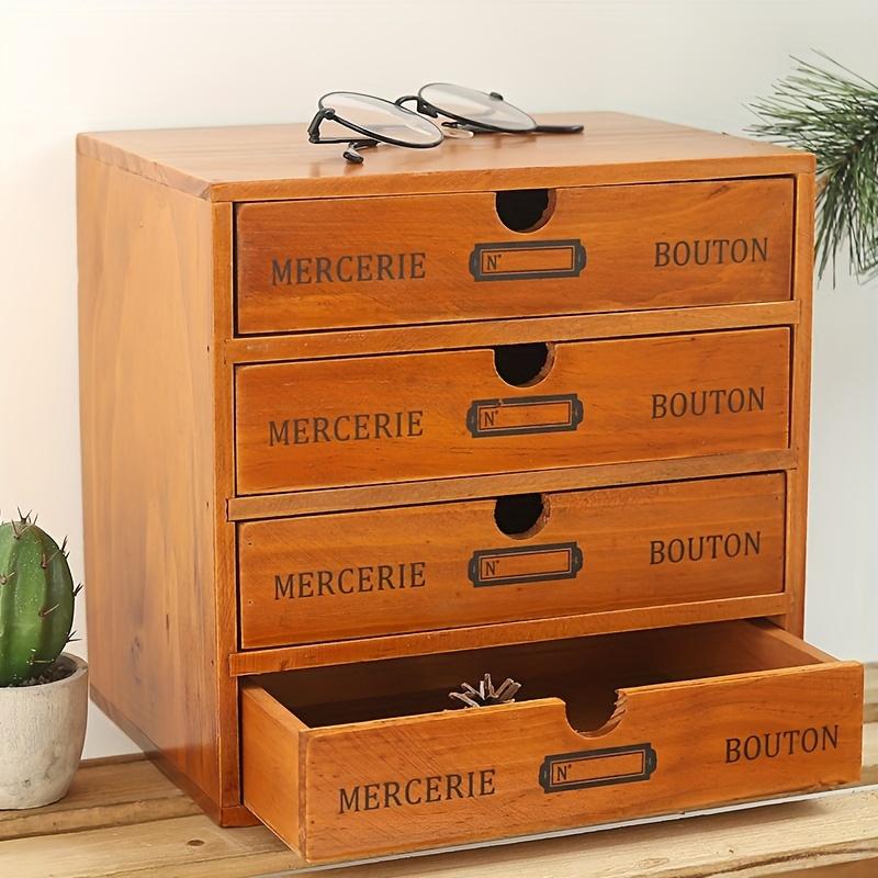 1pc Vintage Wooden Storage Drawer, Office Desktop Storage Box, 1/2/3-layer Drawer Type Small Cabinet, Multi-functional Storage
