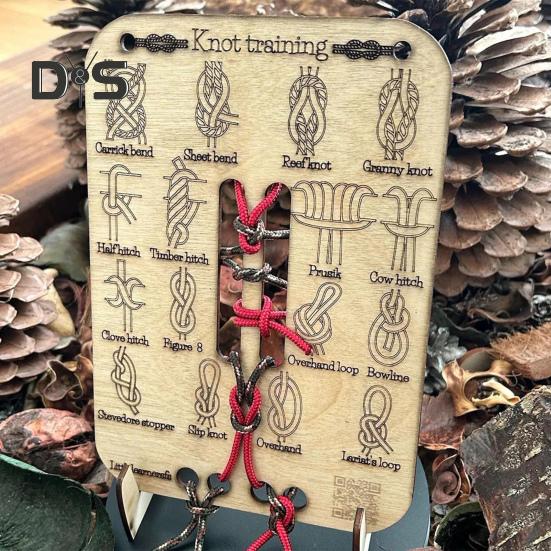 Learn Knot Training Board 16 Knots Tying Practice Wooden Board Beginner Reefs Square Knots Hands-On Learning Board Outdoor Camping Lovers Gift