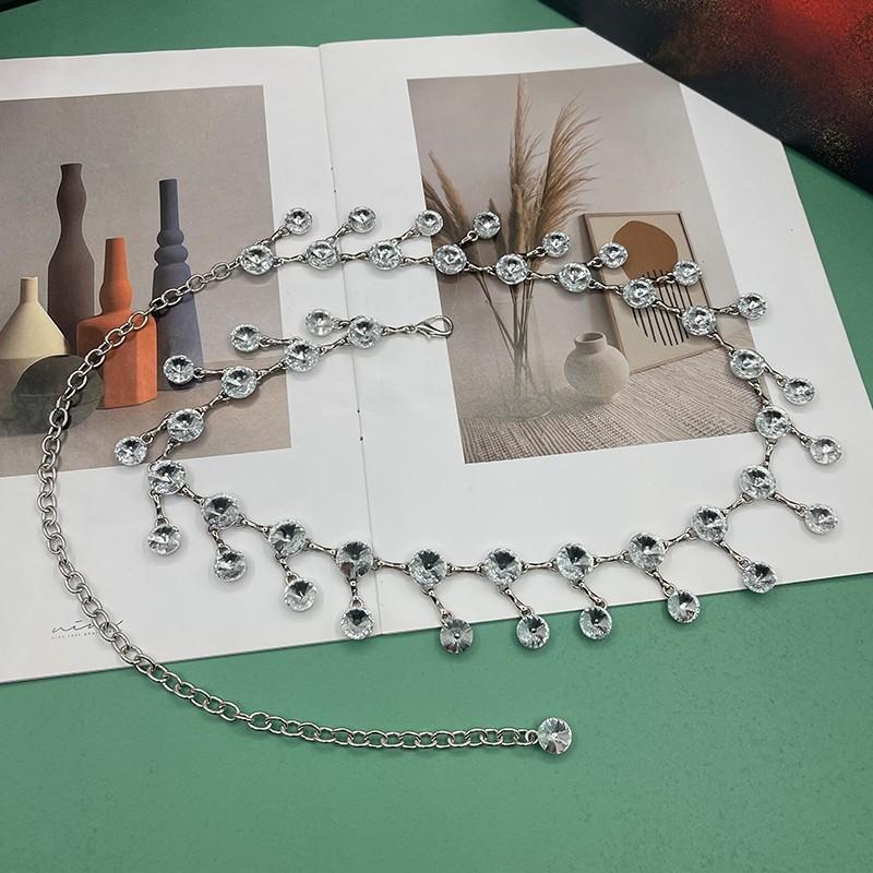 Modern Belly Dance Waist Chain With Water Crystal Dangle For Women