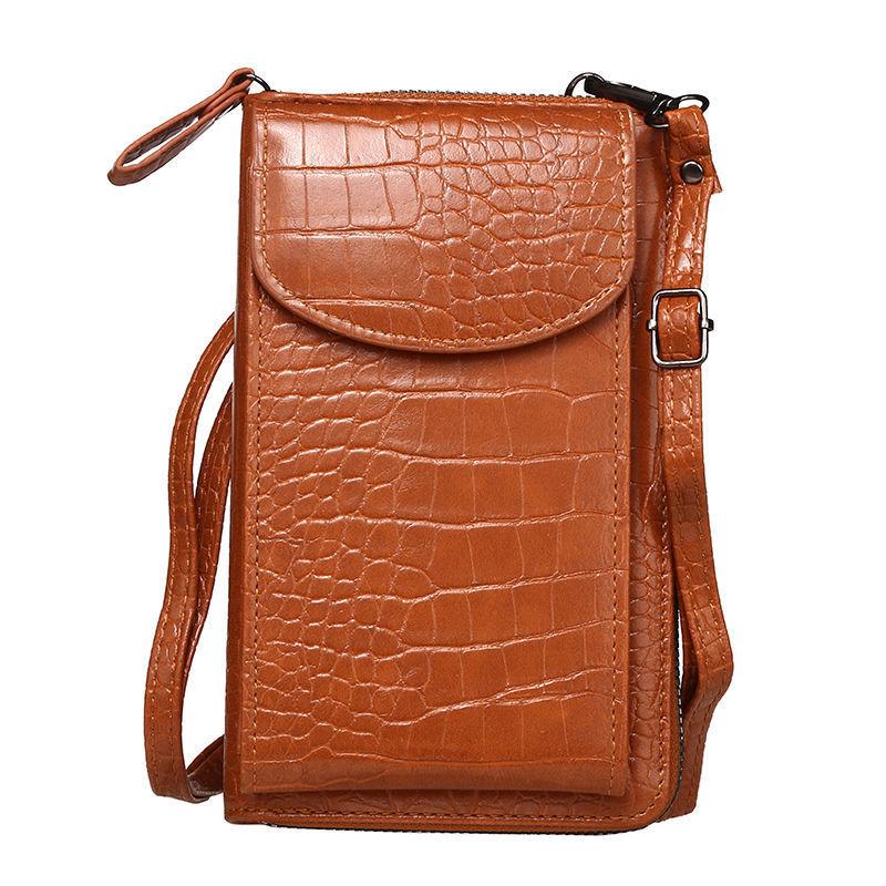Multi functional retro PU leather crossbody bag alligator solid color mobile phone bag womens casual flip shoulder bag wallet