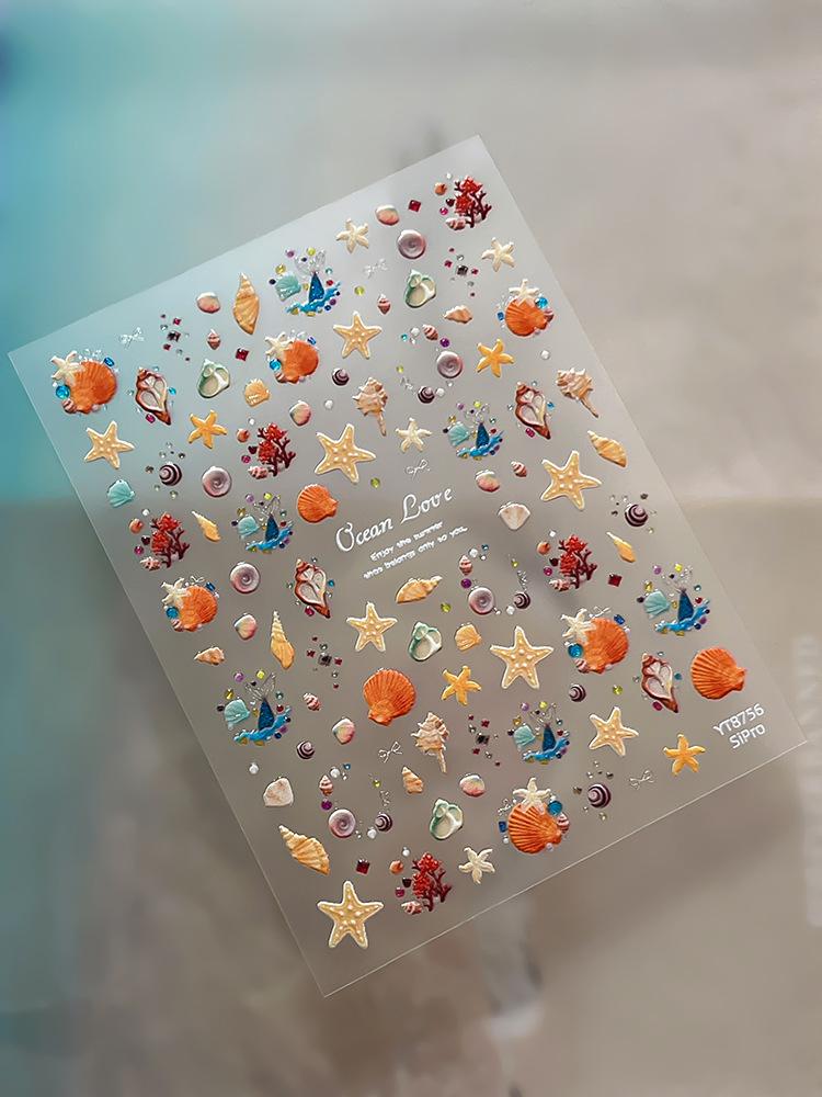 Ocean Series Nail Stickers - Starfish, Shells, and Rhinestones