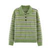 2026 European & American Style Women's Striped Knit Lapel Sweater