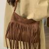 Womens Fringe Suede-Look Shoulder Bag Medium Water Bucket Style PU Leather Crossbody Daily Commute