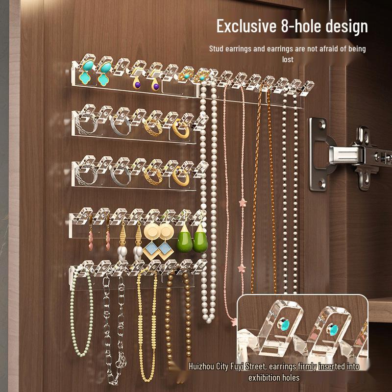 Wall-Mounted Jewelry Rack: Mirror Cabinet Door with Necklace, Bracelet, and Earring Hooks