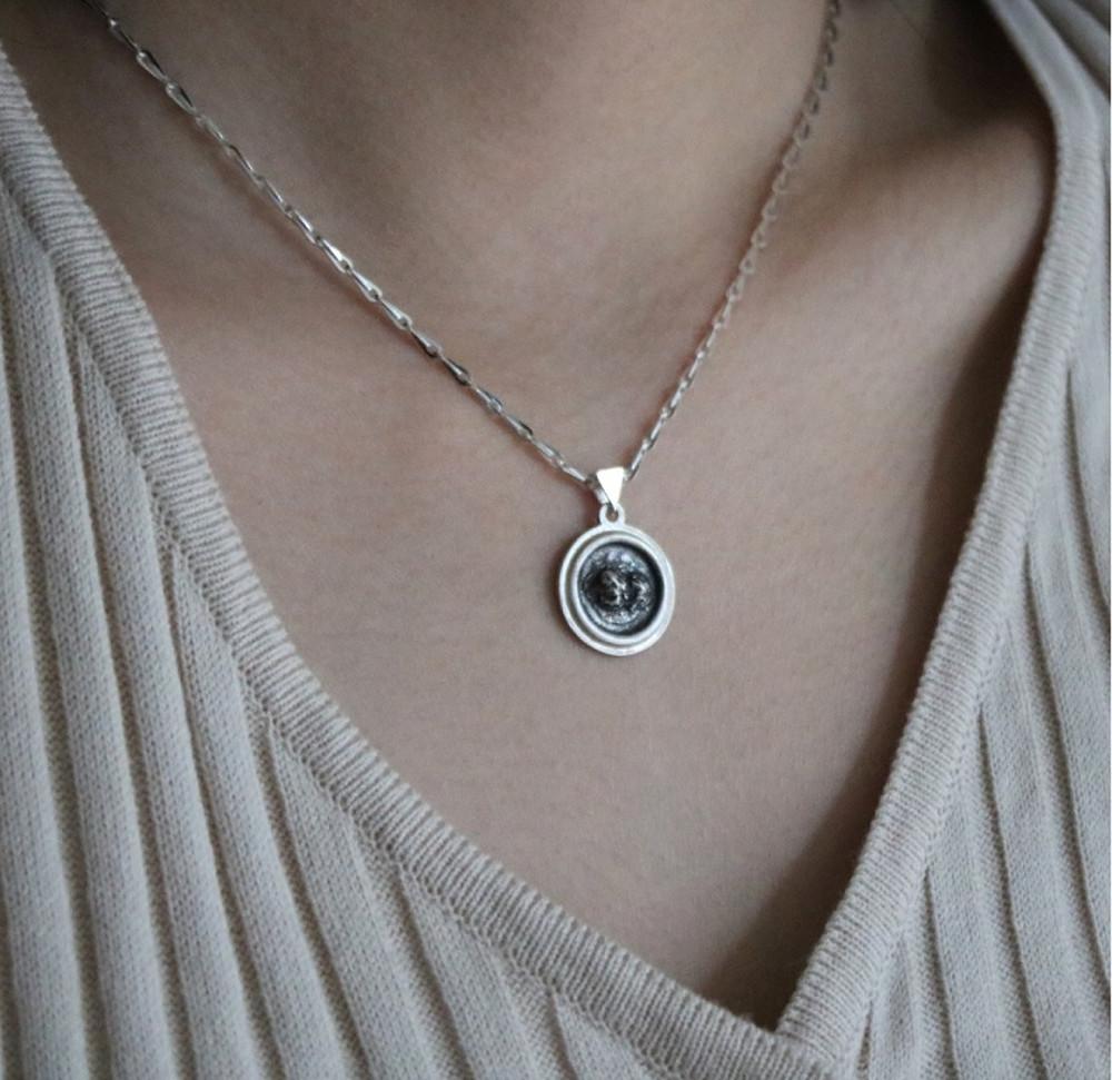 Firsthan Mountain Texture Engraving Pendant Silver Necklace