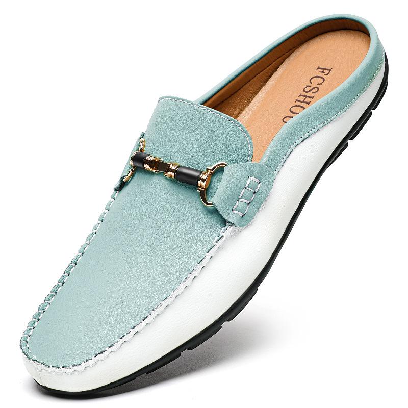 Men's British Style Breathable Casual Half Slippers - Large Sizes 45-47