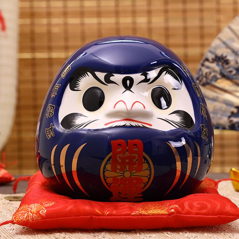 7.5 inch Japanese Ceramic Daruma Doll Lucky Charm Feng Shui Zen Ornament Centerpiece Money Box Home Desktop Decoration