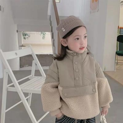 Children Girls Wool Stitching Coat Warm Autumn Girls Plus Velvet Jackets Winter Kids Clothing Outfits