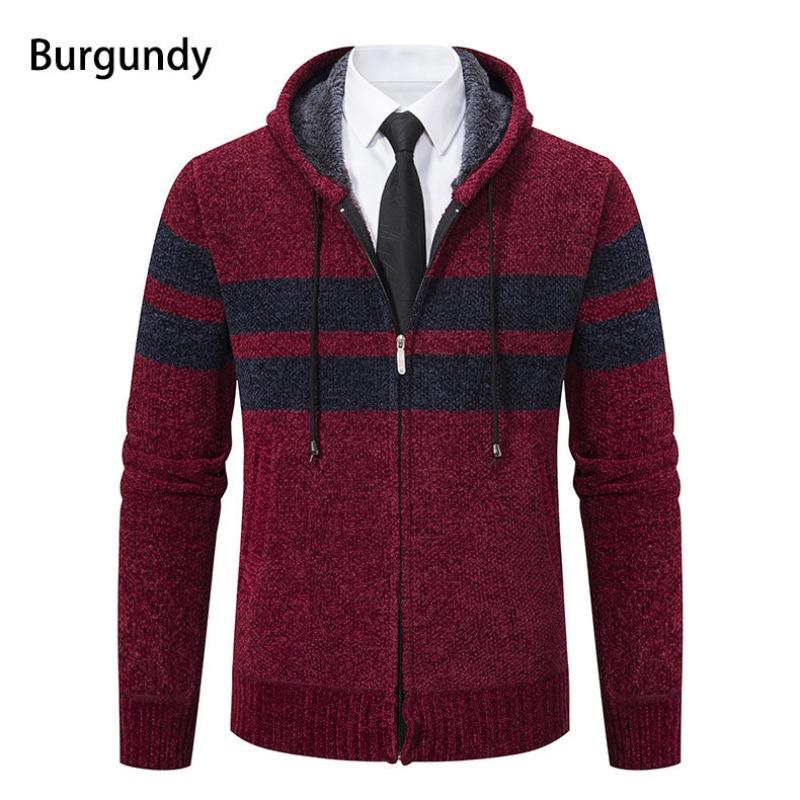 Men's Fall Winter New Fleece Lined Thick Hooded Knit Cardigan, Casual Sweater Outerwear