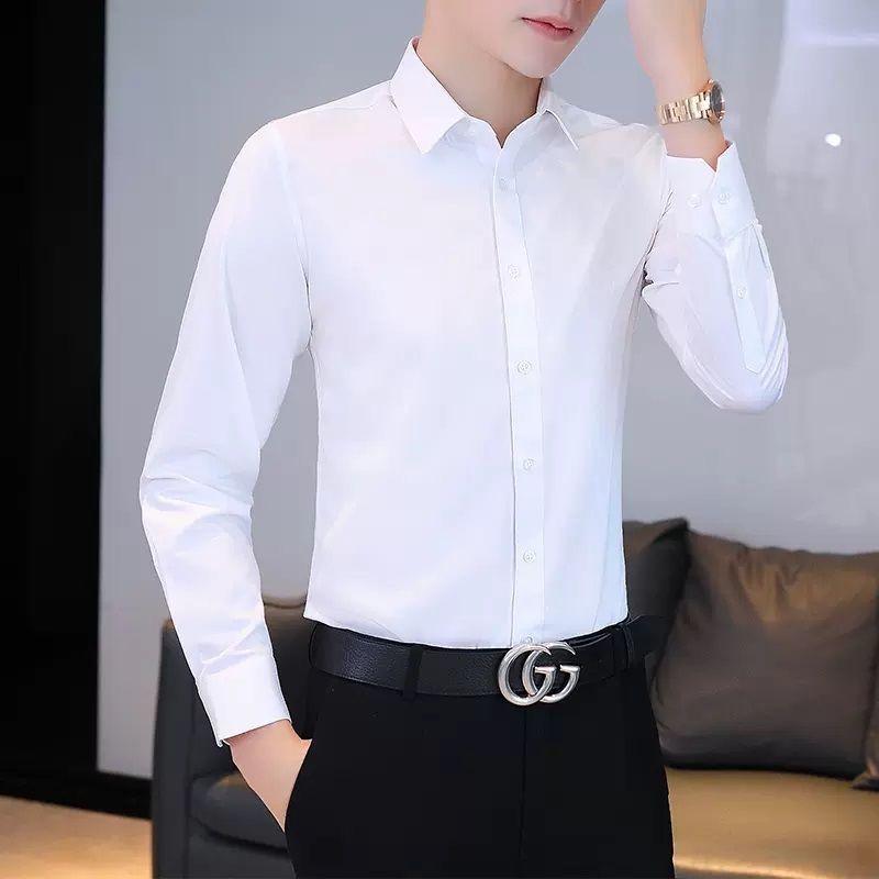 Long-sleeved Men's Solid Shirt Business Temperament Lined Free Ironing Shirt