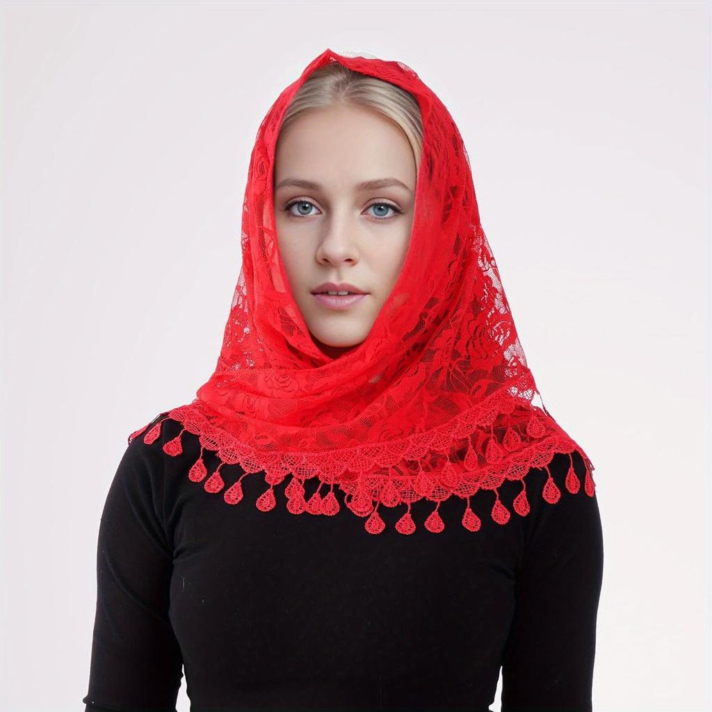 Bohemian Style Lace Triangle Scarf  Shawl Wrap, Elegant Church Tassel Shoulderette for Mass & Spiritual Wear, Boho Chic Accessory