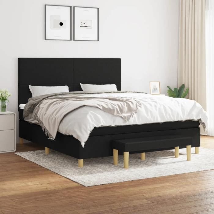 Maison Exclusive - Sommier à lattes de lit avec matelas Noir 180x200 cm Tissu