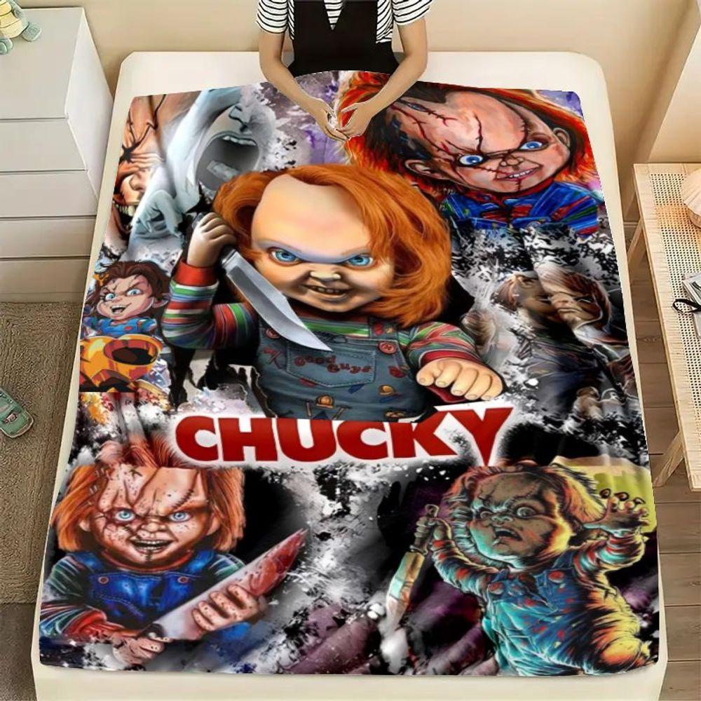 

Chucky Horror Doll Collage Blanket - Soft Fleece Throw with Iconic Child s Play Character Design, Featuring Multiple Chucky Styl 75x90cm
