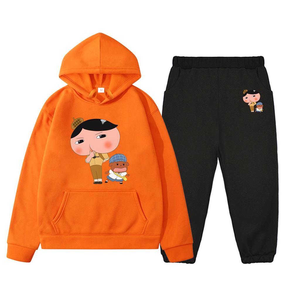 2pcs Butt Detective Cartoon Print High Quality Clothing Sets Autumn New Childrens Hoodies Sweatshirts Kids Loose Fleece Pullover