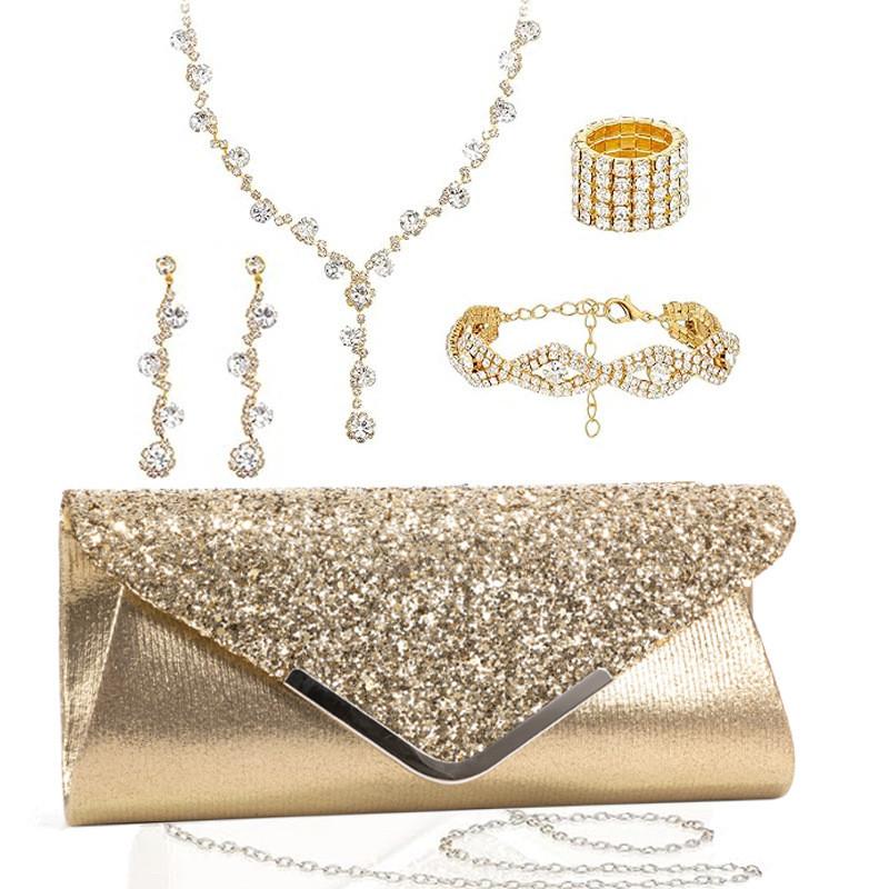Minimalist European Style Jewelry Set With Water Diamond Embellishments For Women