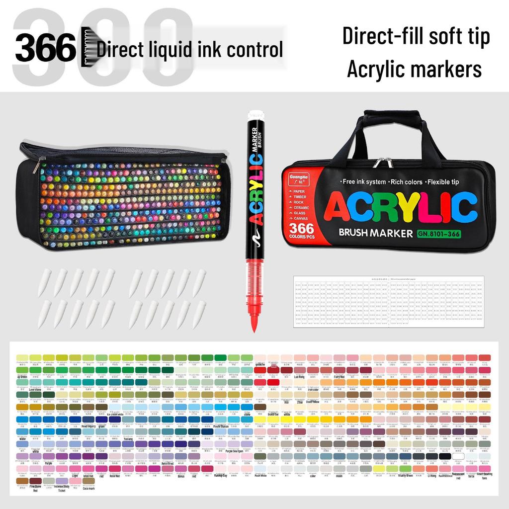 Guangna 8101 Liquid Soft Tip Acrylic Marker - 288 Colors for DIY Graffiti and Body Painting