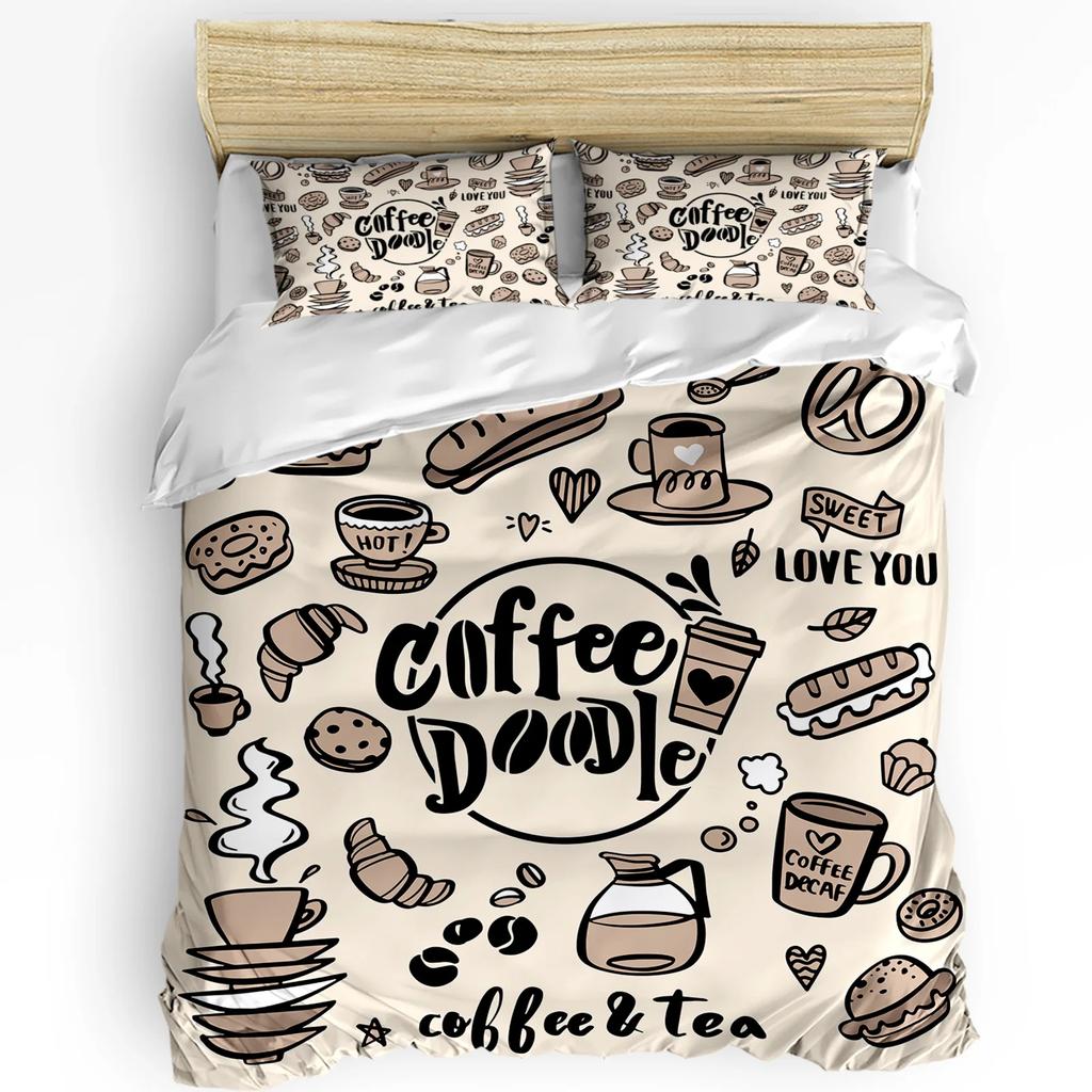 Kaffee Kaffeebohnen Kaffeetasse 3-teiliges Bettwäscheset für Doppelbett Heimtextil Bettbezug Steppdeckenbezug Kissenbezug