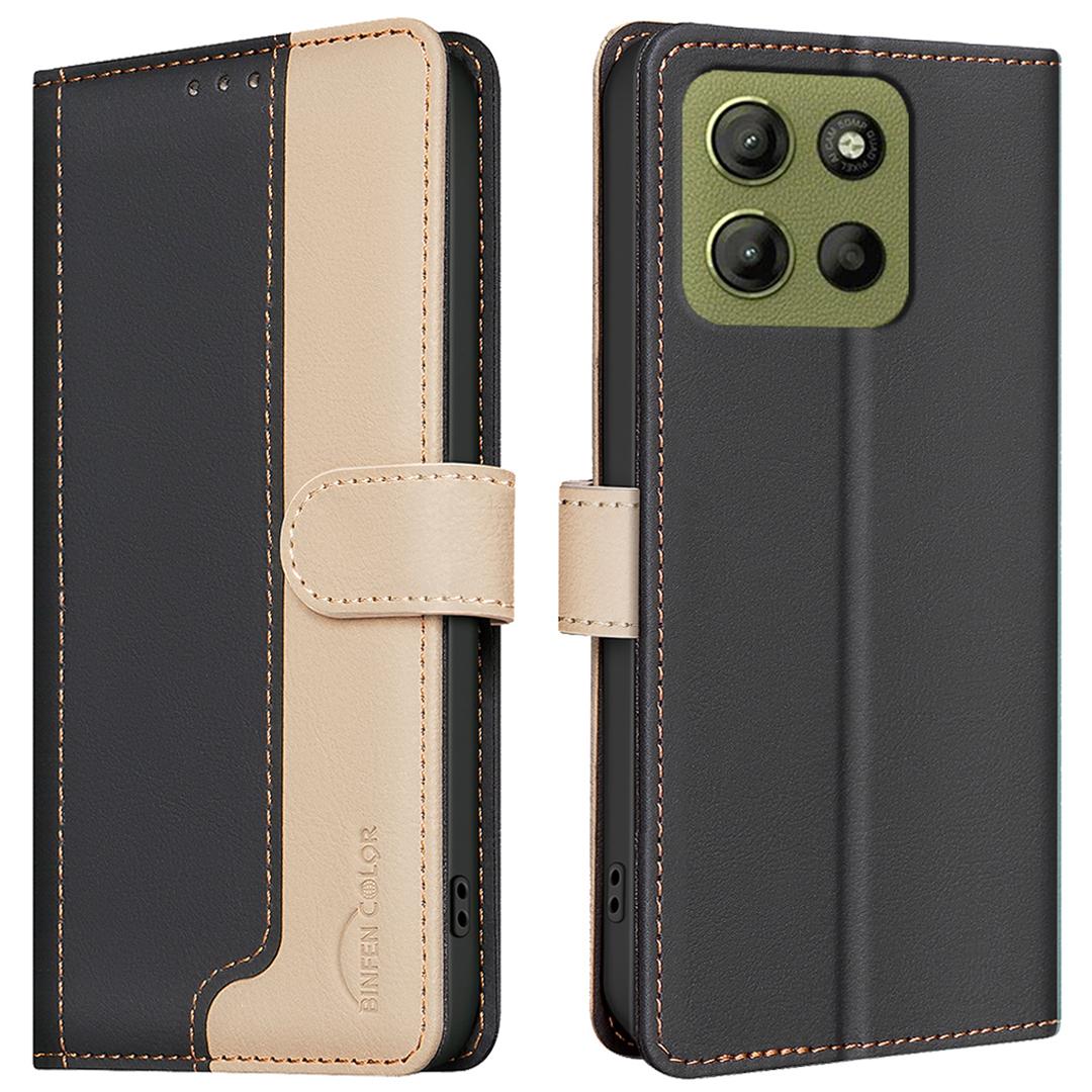 

BINFEN COLOR BF33 for Motorola Moto G15 4G Leather Case Splicing Color RFID Blocking Black