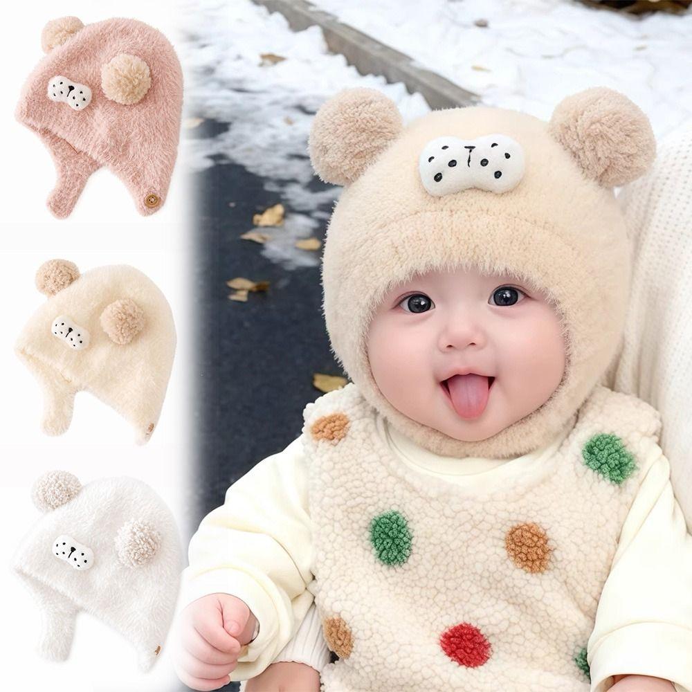 Ear Protection Baby Winter Hat Double Pom Pom Baby Bonnet Cartoon Pom Pom Hat for Babies