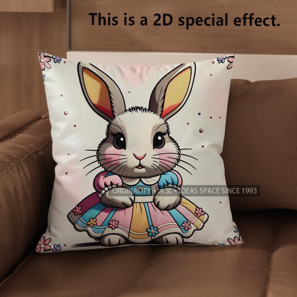 

2D Cute Rabbit-Patterned Decorative Cushion Covers Pattern Cushion Cover Suitable For Sofa Bedroom Car Pillow Cover 40x40cm