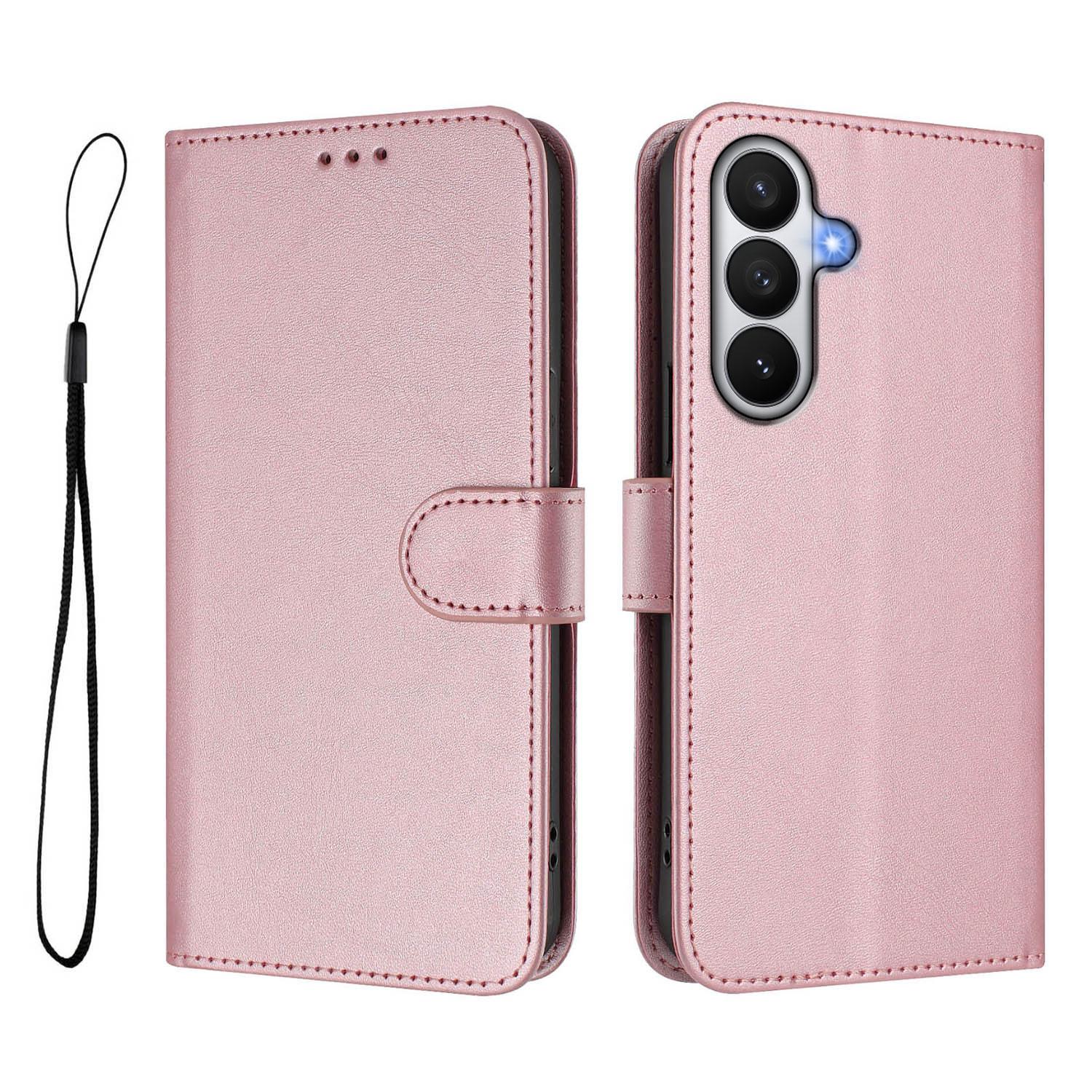 

For Samsung Galaxy S26/S26 Pro Wallet Case RFID Blocking Calf Texture Leather Stand Phone Cover with Strap