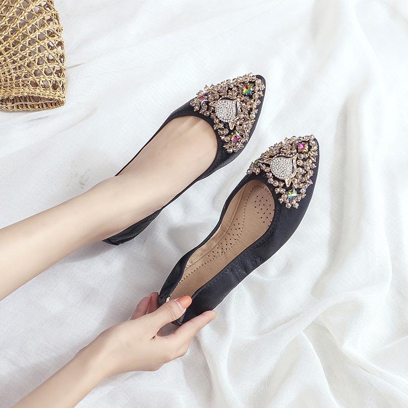 Rhinestone Soft-soled Women's Shoes, Which Can Be Rolled and Easily Carried, Ballet Flat Shoes