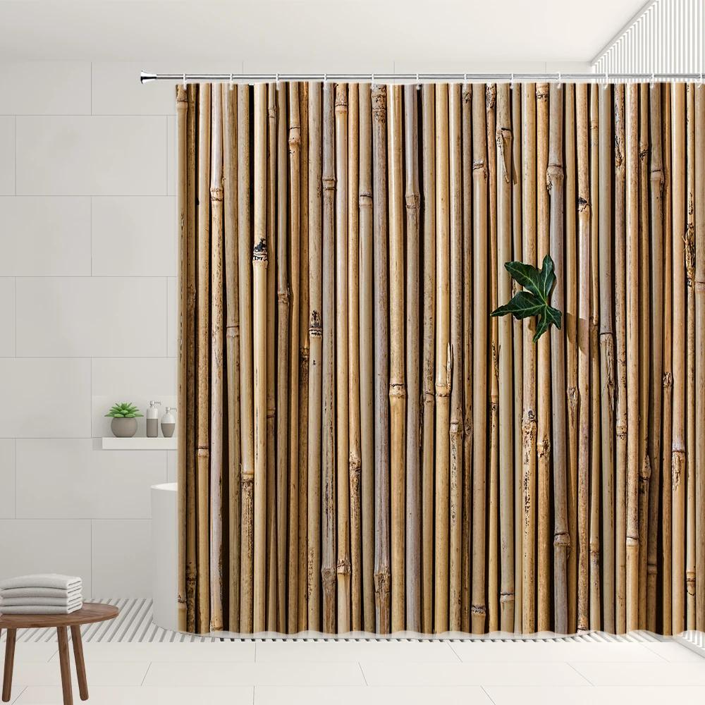 Retro Vintage Old Wooden Doors Shower Curtain Sets Western Barn Rusty Iron Lock Bamboo Bathroom Bathtub Decor Screens With Hooks