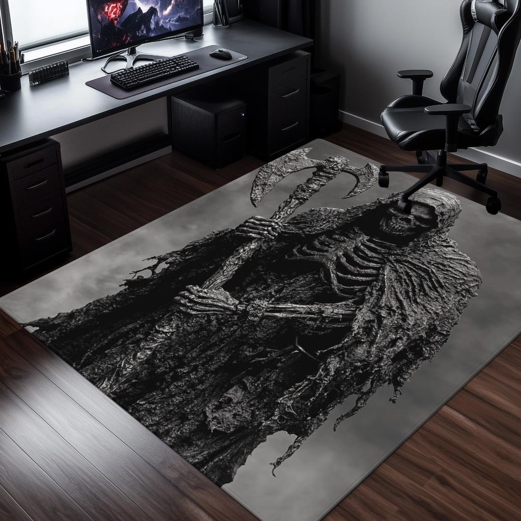 Gothic Grim Reaper Crystal Velvet Rug Dark Halloween Theme Living Room Floor Mat Anti Slip Home Decor Horror Art Design Carpet