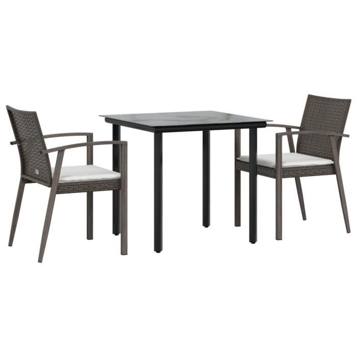 VidaXL 3-piece Garden Dining Set Cushions Braided Resin Steel 3186985