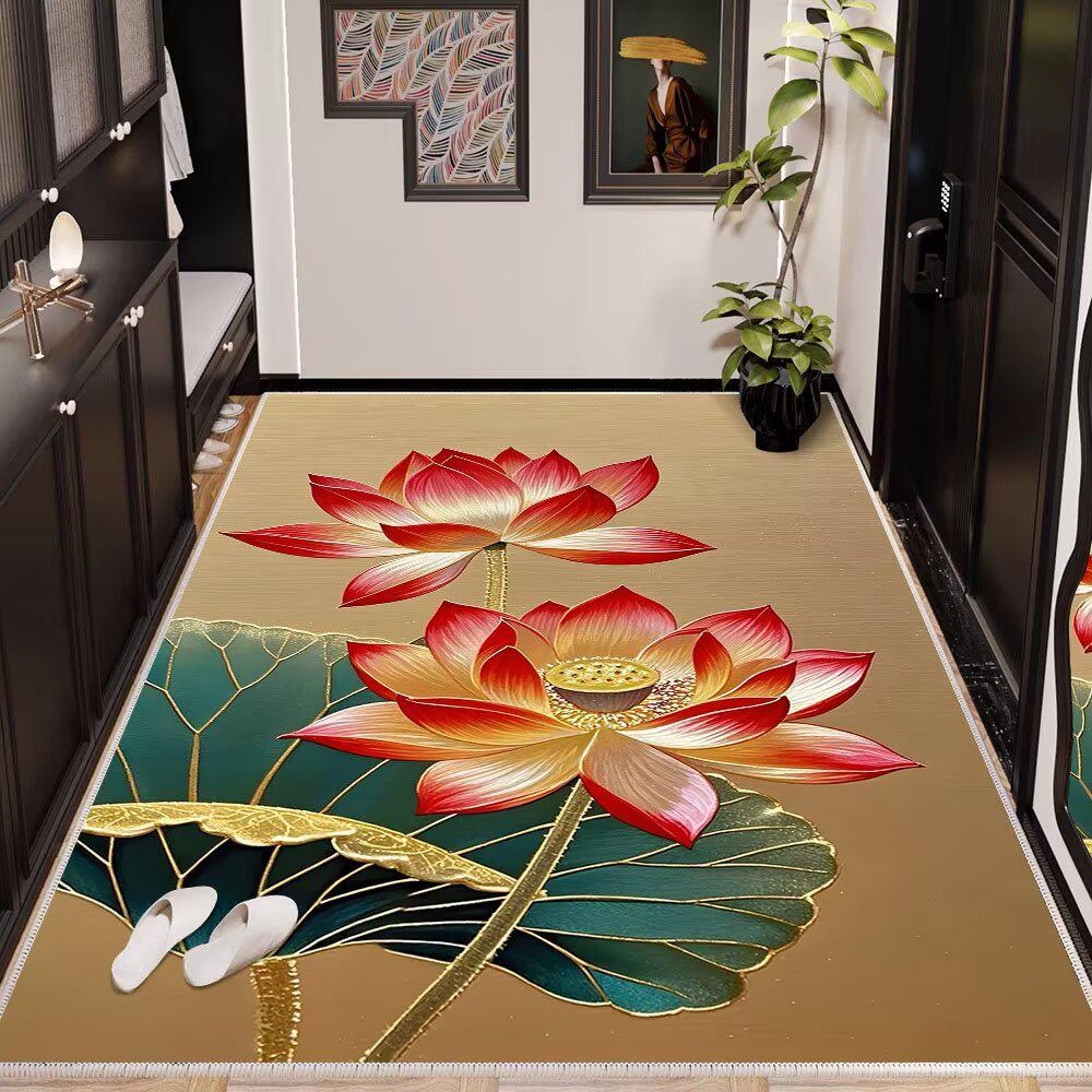 Lotus Flower Waterproof Anti-Slip Entry Mat - Crystal Velvet Hallway Runner