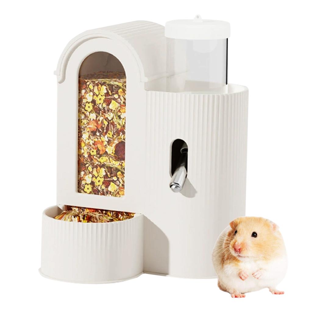 2-in-1 Automatic Bunny Feeder No Drip Hamster Feeder And Waterer Automatic Food Bowl for Hamster Guinea Pig Glass/Wire Cage Home