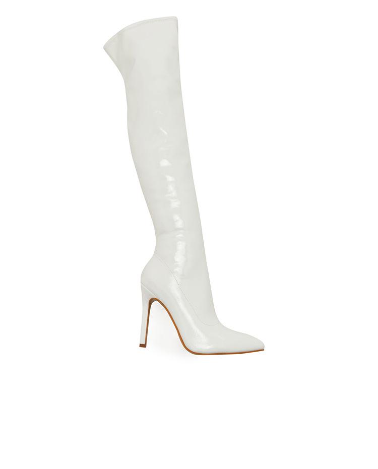 Cross2023 Women's Soft Patent Leather Stiletto Over-the-Knee Boots with Pointed Toe & Side Zipper