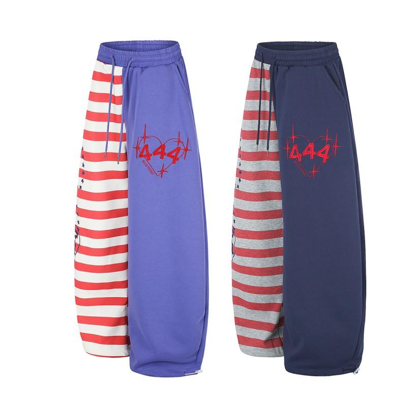 Unisex Retro Streetwear Cargo Joggers Wide Leg Relaxed Fit With Geometric Print Cotton Blend Elastic Waist Drawstring